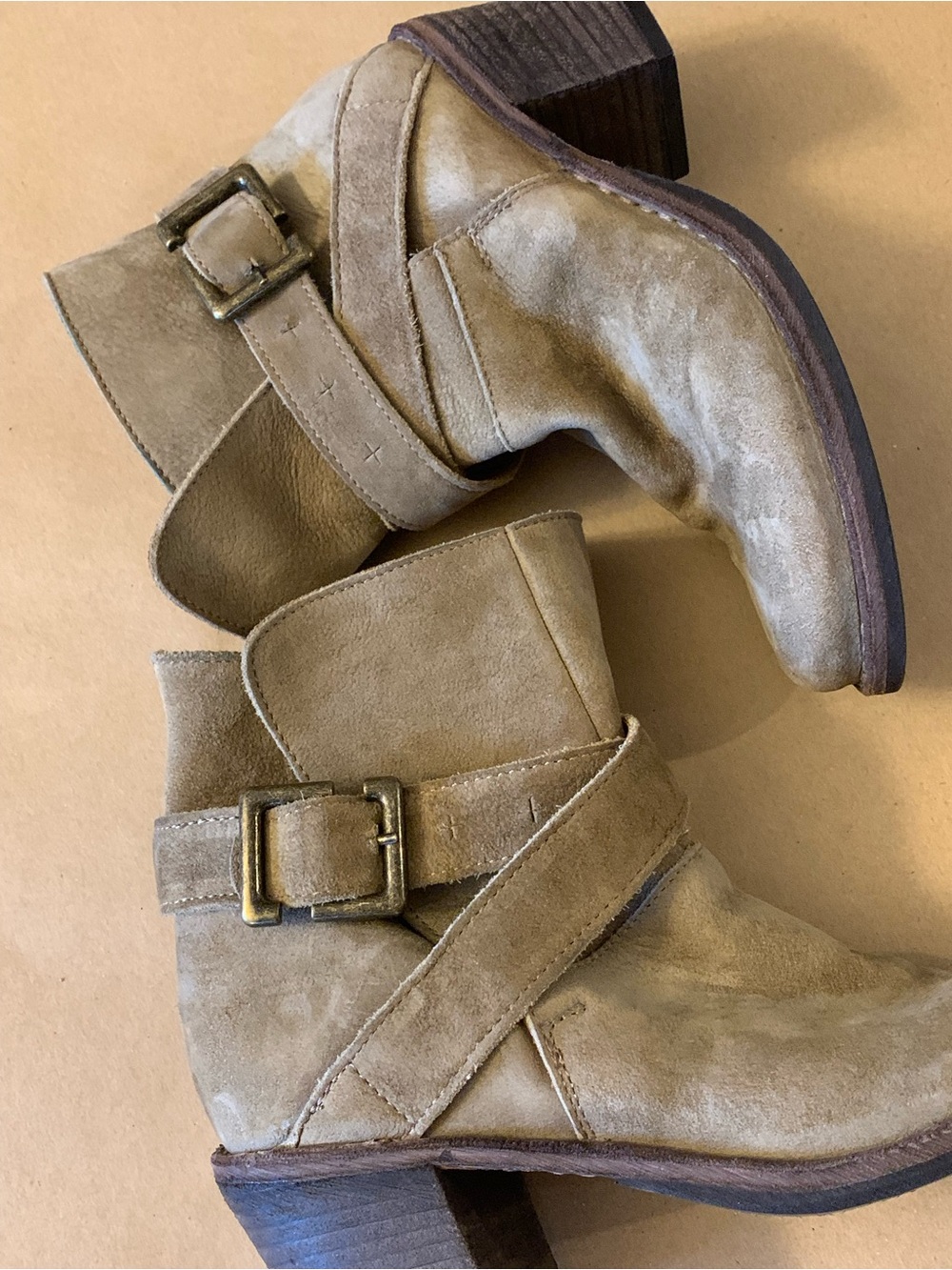 Fiorentini + Baker Suede Ankle Boots with Buckle Double Strap Taupe Size EU 35